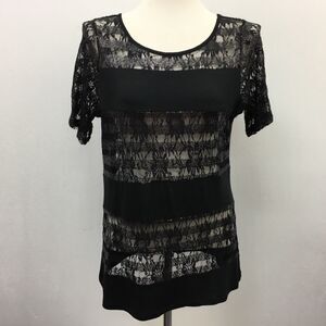 The Limited Women's Top Medium Black Sheer Lace Sequins